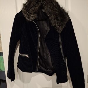 Bagatelle Black Quilted Bomber Jacket with Faux Fur Collar
